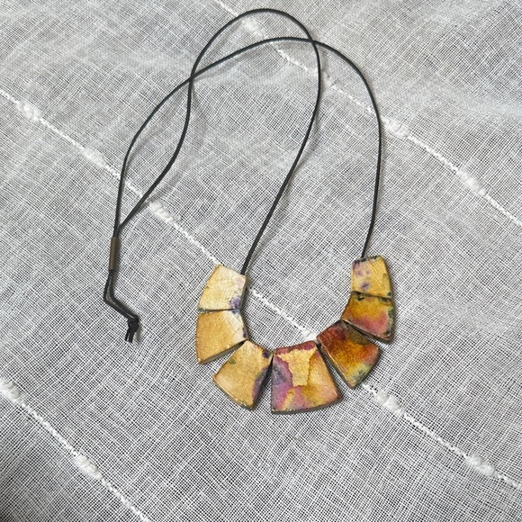 Artisan Handcrafted Multicolor Mosaic Tile Inspired Tribal Sculpted Necklace EUC - Picture 12 of 16